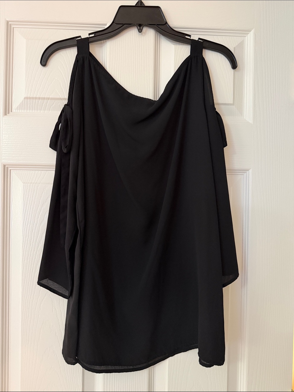 LOFT Black Cold-Shoulder Blouse with Tie Details
